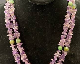Vintage Amethyst & Jade Beaded Necklace