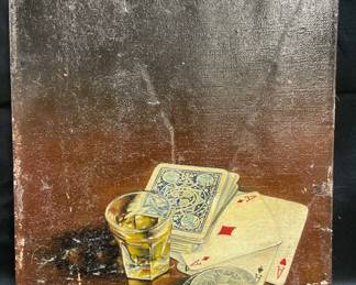 Signed Poker Cards & Shot Glass Painting