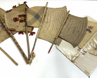 Lot 6 Assorted Woven Flag Form Hand Fans