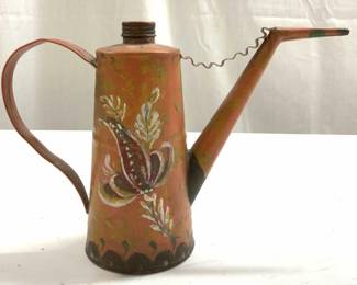 Vintage Hand Painted Metal Teapot W Lid