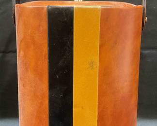 Brown Faux Leather Striped Ice Bucket