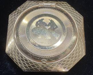 Vintage Terri Gold Tone Makeup Powder Compact
