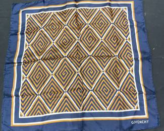 GIVENCHY Blue Geometric Striped Silk Scarf