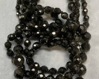 Lot 2 Vintage Black Crystal Beaded Necklaces