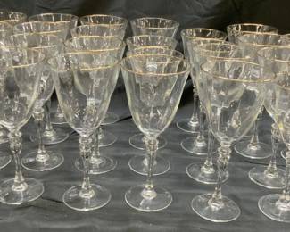 Set 27 Gilt Rim W Glass Wine Goblets