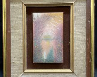 Framed Copper Enamel Landscape Painting