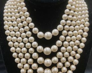 Vintage Faux Pearl Beaded Waterfall Necklace