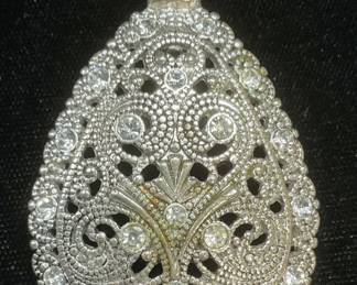 Silver Tone Filigree Crystal Drop Pendant