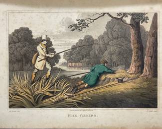 Antq After H Alken Pike Fishing Aquatint Engraving