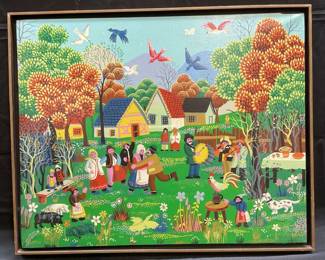 Framed After Janet Dubois Village Folk Scene Print