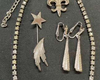 Lot 4 Silver Tone Crystal Necklace, Earrings +