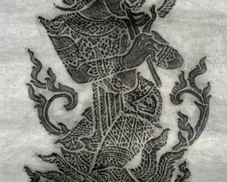 Thai Charcoal Temple Rubbing on Paper