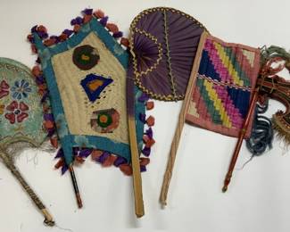 Lot 5 Assorted Tribal Hand Fan Flags