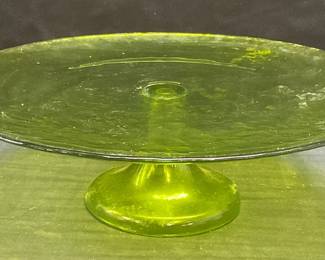 Vintage Vaseline Style Green Glass Cake Stand