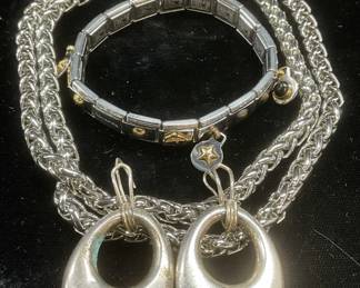 Lot 3 Nomination Silver Tone Bracelet, Earrings +