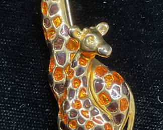 Gold Tone Enamel Giraffe Brooch