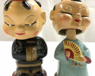Lot 2 Vintage Hand Painted Asian Bobbleheads