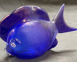 Signed Blue Art Glass Fish Figural