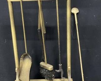 Lot 6 Vintage Brass Fireplace Accessories, Tools +
