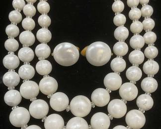 Lot 2 Vtg Trifari Faux Pearl Earrings & Necklace
