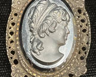 Vintage Silver Tone Cameo Brooch