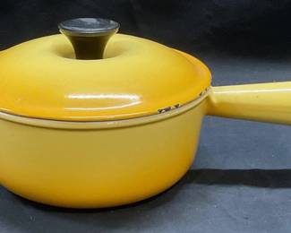 Vtg Le Creuset Yellow Cast Iron Saucepan