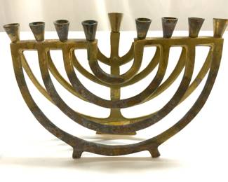 Vintage Footed Brass Judaica Menorah