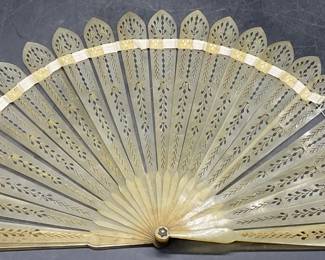 Antique Pierced Celluloid & Ribbon Handheld Fan