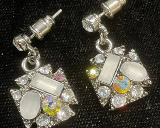 Silver Tone Crystal Dangle Earrings