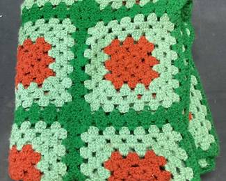 Handmade Crochet Knit Square Pattern Blanket