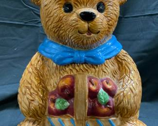 Ceramic Teddy Bear W Fruit Basket Cookie Jar W Lid
