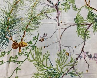 Vintage Green Botanical Pine Tree Silk Scarf