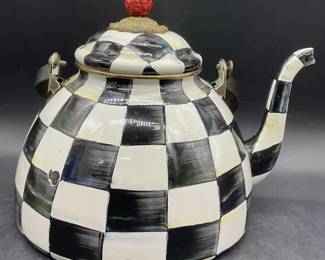 MACKENZIE CHILDS Courtly Check Enamel Tea Kettle