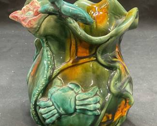 Vtg Botanical Crab Folk Art Pottery Vase