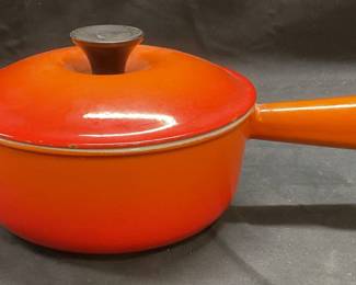 Vtg Le Creuset Orange Cast Iron Saucepan France