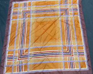 Vtg Screen Printed Striped Orange Scarf, Japan