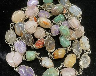 Vintage Silver Tone Wire Semiprecious Necklace