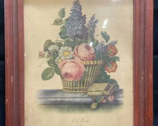 After Prevost Still Life Flower Basket Lithograph