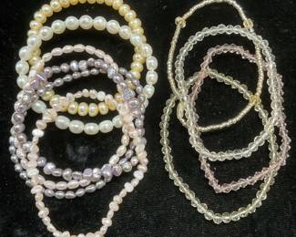 Group Lot Pearl, Faux Pearl Crystal Bracelets