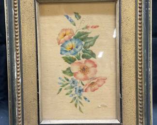 Framed Floral Folk Art Theorem Painting
