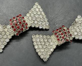 2 Vintage Bejeweled Crystal Bow Scarf / Shoe Clips