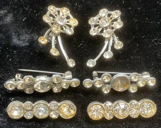 Lot 6 Vintage Silver Tone Crystal Brooches