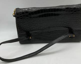 Vintage Black Croc Embossed Leather Handbag