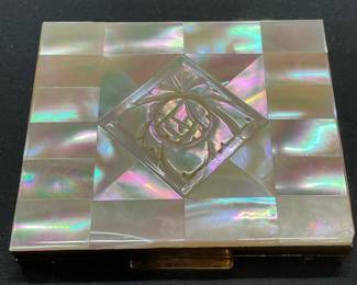 Vtg Gold Tn Mother of Pearl Compact Mirror