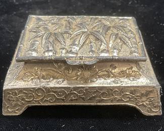 Vintage Silver Pl Bamboo Motif Trinket Box