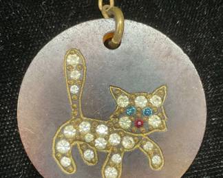 Vintage Amber lucite Crystal Dog Pendant, France