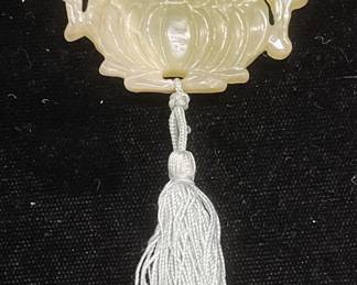 Asian Carved Jade Lotus Tassel Pendant