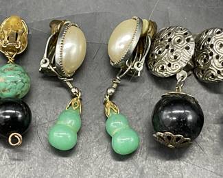 Lot 3 Vintage Beaded Clip On Drop Earrings