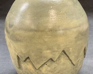 Signed C Kitchen Green Ceramic Vase