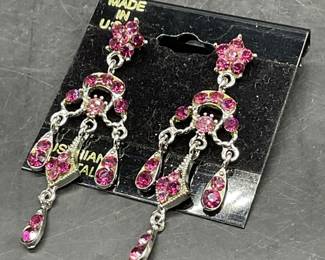 NWT Pink Austrian Crystal Drop Earrings, USA